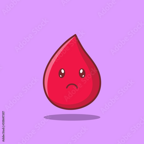 Cute Sad Blood Drop Character. Icon or Mascot for World Blood Donor Day. Flat Style Cartoon Vector Illustration