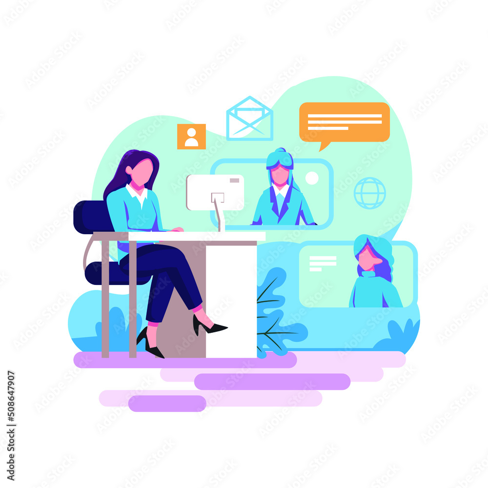 Online business conference joint meeting flat style illustration vector design