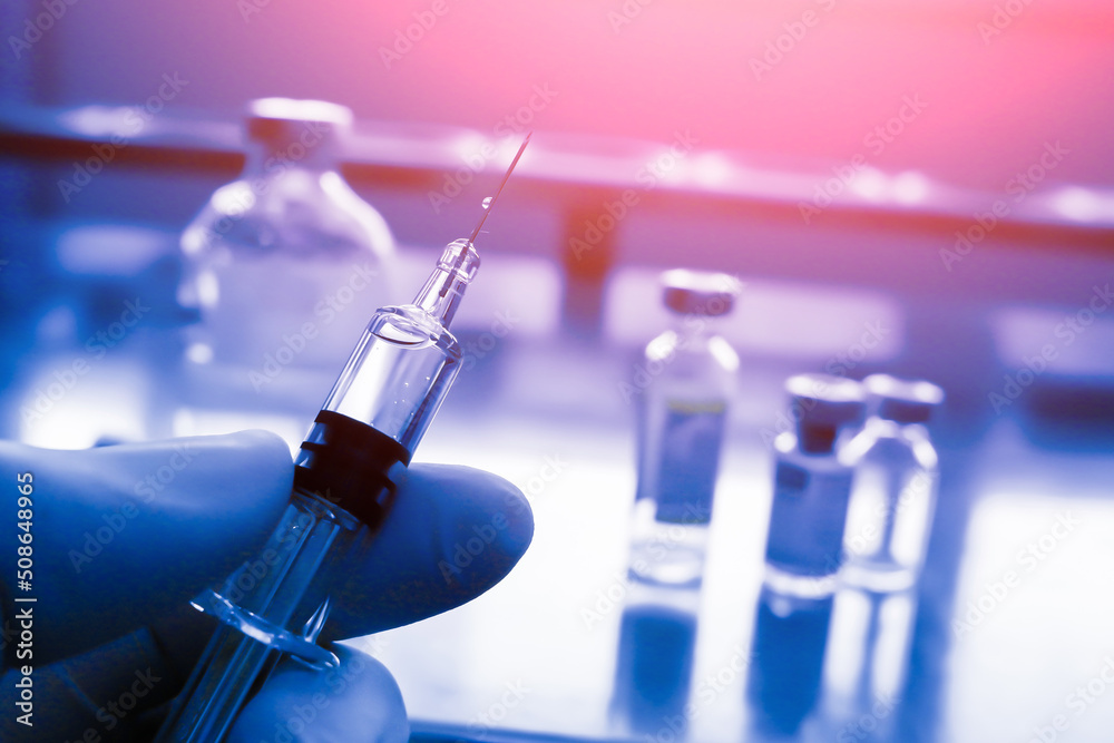 Medical hand gloves dispose medication drug needle syringe drug,concept