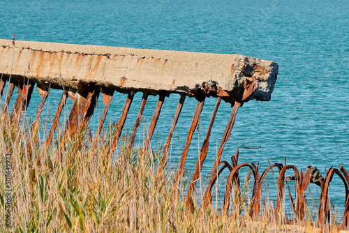 Sea wall ruins on coast of Squantum MA USA