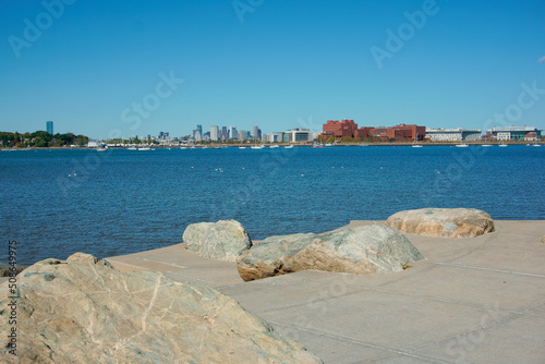 Boston skyline viewed from Squantum park Quincy MA USA