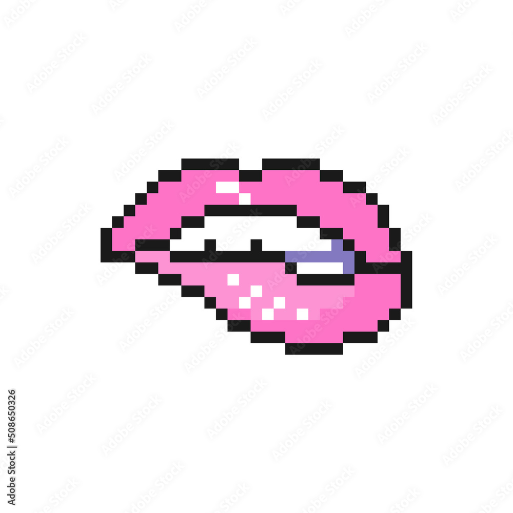 Fototapeta premium Biting lips icon in pixel art design isolated on white background