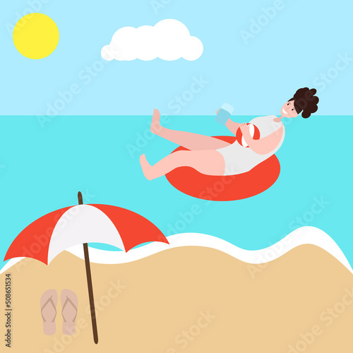 simple vector illustration woman having fun on beach
