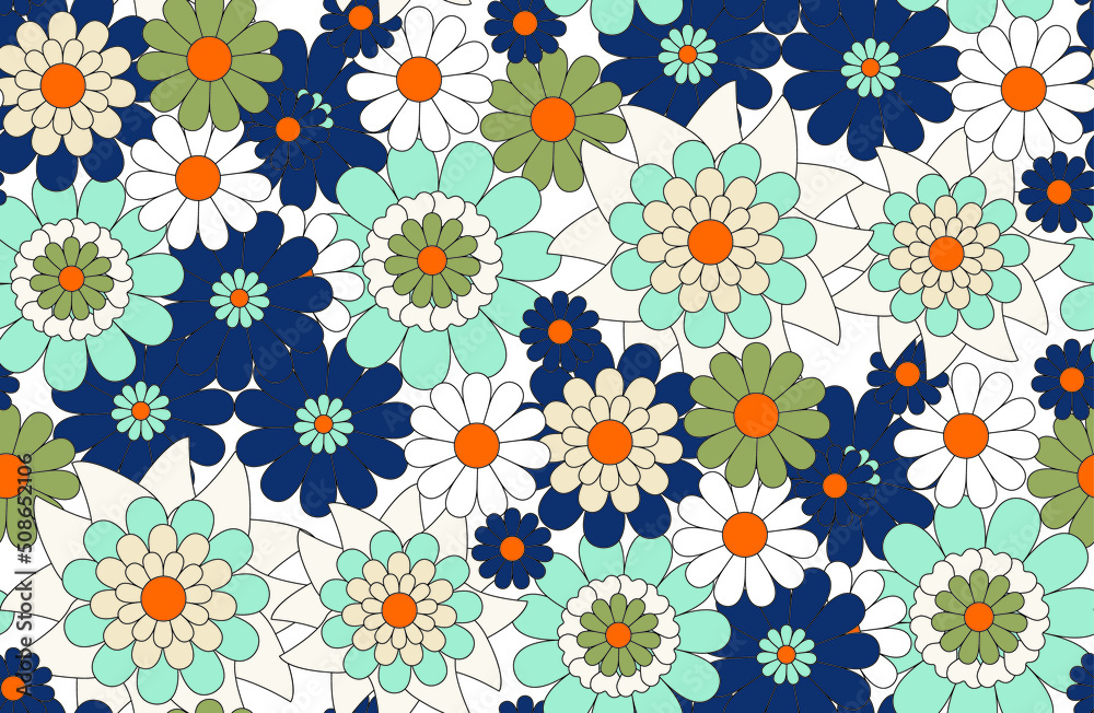 Retro Daisy Peony Flowers Abstract Seamless Pattern Chamomile Simple Small Florals Trendy Fashion Colors Perfect for Allover Fabric Print or Wrapping Paper Retro Daisy Peony Flowers Abstract Seamless Pattern Chamomile Simple Small Florals Trendy Fashion Colors Perfect for Allover Fabric Print or Wrapping Paper
