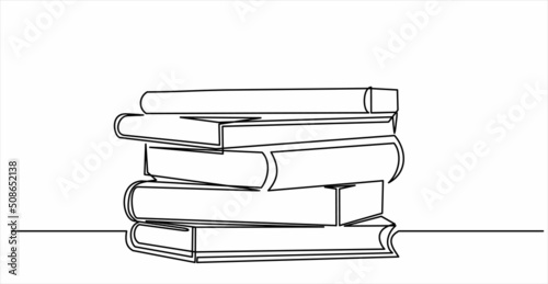 Continuous one line drawing of  books stack minimalist vector illustration design on white background. Isolated simple line modern graphic style. Hand drawn graphic concept for education