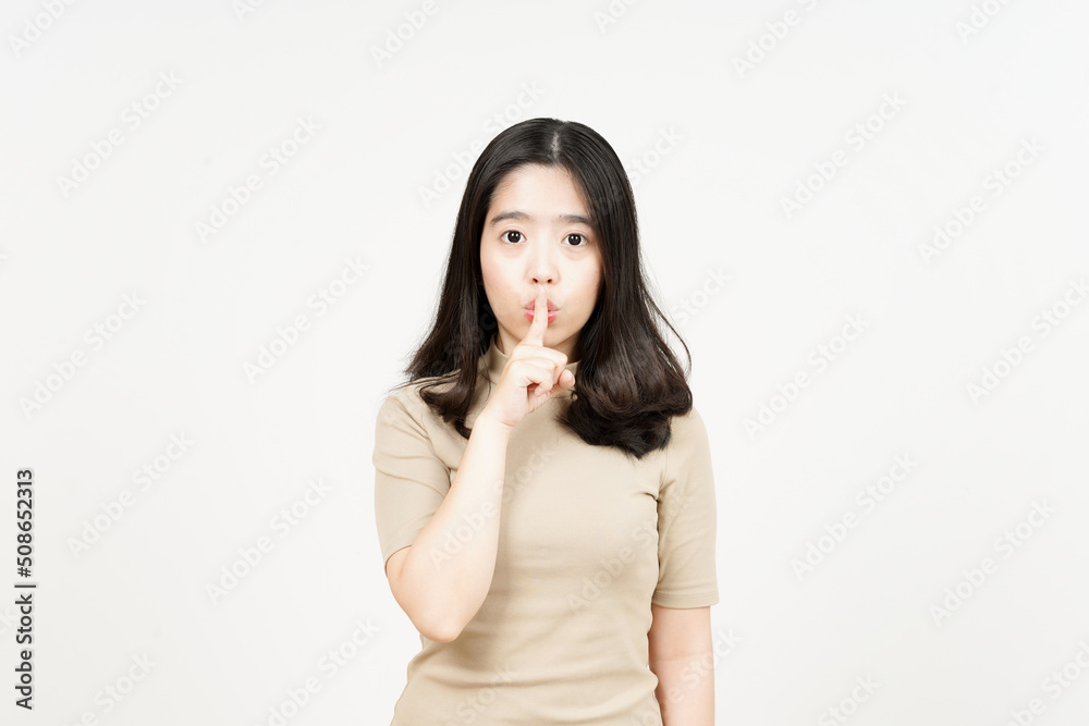 Shh Be Quiet Of Beautiful Asian Woman Isolated On White Background Shh Be Quiet Of Beautiful Asian Woman Isolated On White Background