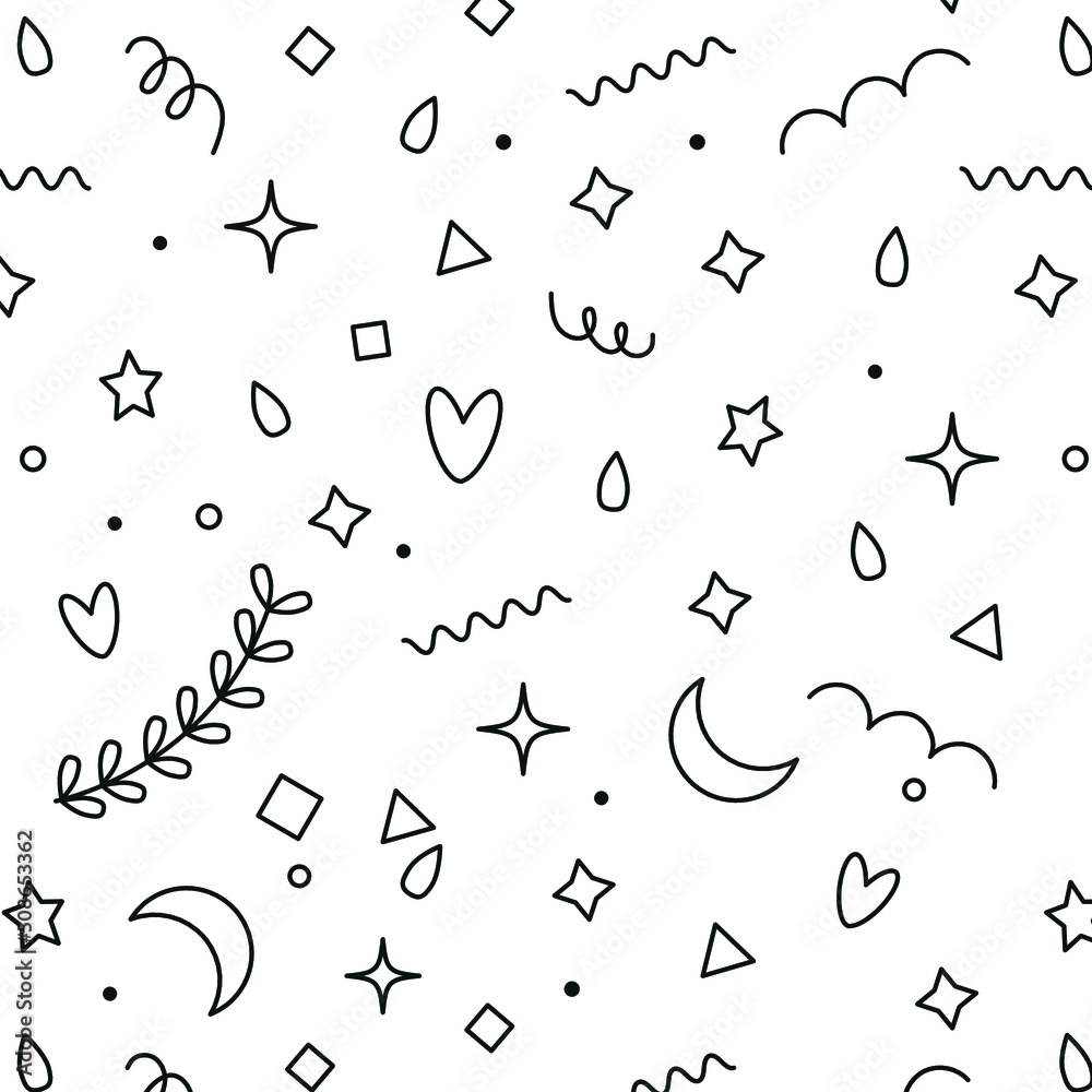 Vector minimalistic pattern design in doodle style. Lovely elements. Flat illustration for your creativity. Vector minimalistic pattern design in doodle style. Lovely elements. Flat illustration for your creativity.