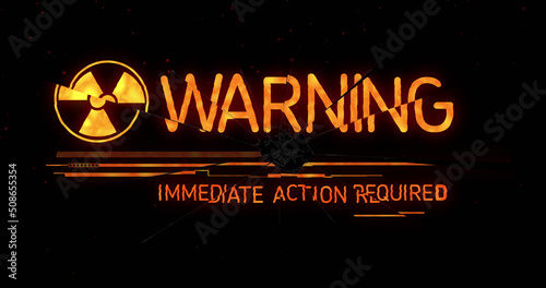 Image of warning text with biohazard symbol on black background