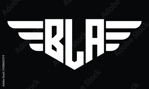 BLA three letter logo, creative wings shape logo design vector template. letter mark, wordmark, monogram symbol on black & white.