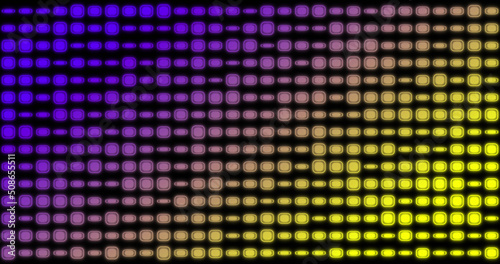 Image of changing violet and yellow rectangles on black background