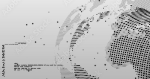 Canvas Print Image of data processing over rotating globe on grey background