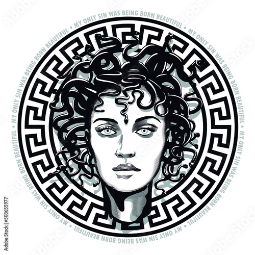 Medusa, My only sin was being born beautiful, mythology, feminism, vector, draw, Handmade drawing,