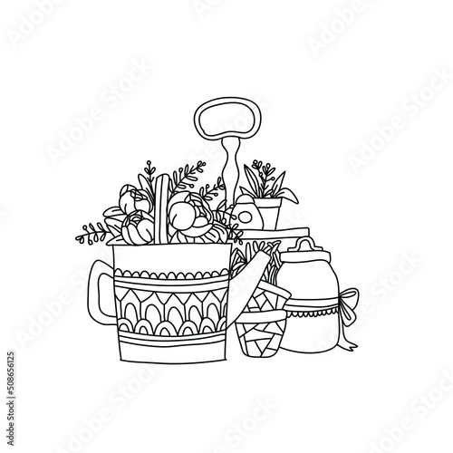 Coloring page flowers. Spring coloring book for adults and children. Vector illustration.