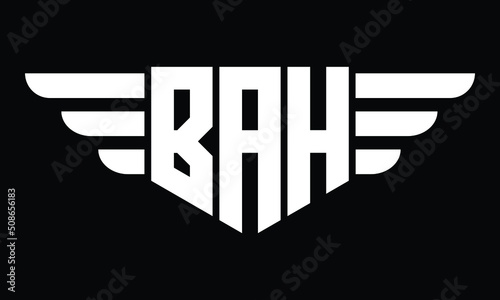 BAH three letter logo, creative wings shape logo design vector template. letter mark, wordmark, monogram symbol on black & white.
