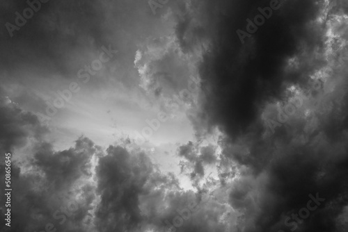 Sunny day, sky and clouds, black and white