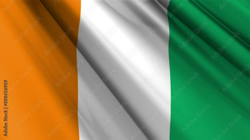 Close up realistic texture textile silk satin flag of Cote d'Ivoire Ivory Coast waving fluttering background. National symbol of the country. 7th of August, Happy Day concept. 3D animation 1080p Full Close up realistic texture textile silk satin flag of Cote d'Ivoire Ivory Coast waving fluttering background. National symbol of the country. 7th of August, Happy Day concept. 3D animation 1080p Full