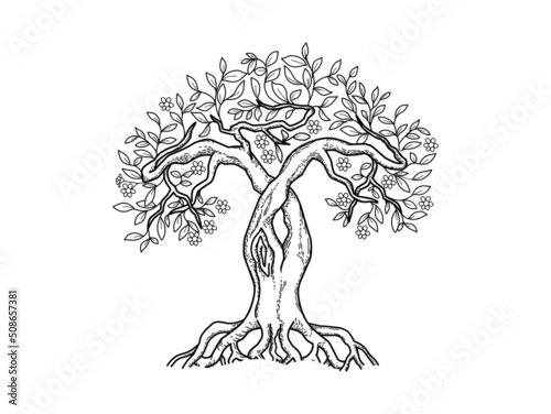 tree logo hand drawing in line art style. printable vector