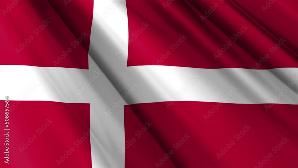 Close up realistic texture fabric textile silk satin flag of Denmark waving fluttering background. National symbol of the country. 5th of June, Happy Day concept. 3D animation 1080p Full HD
