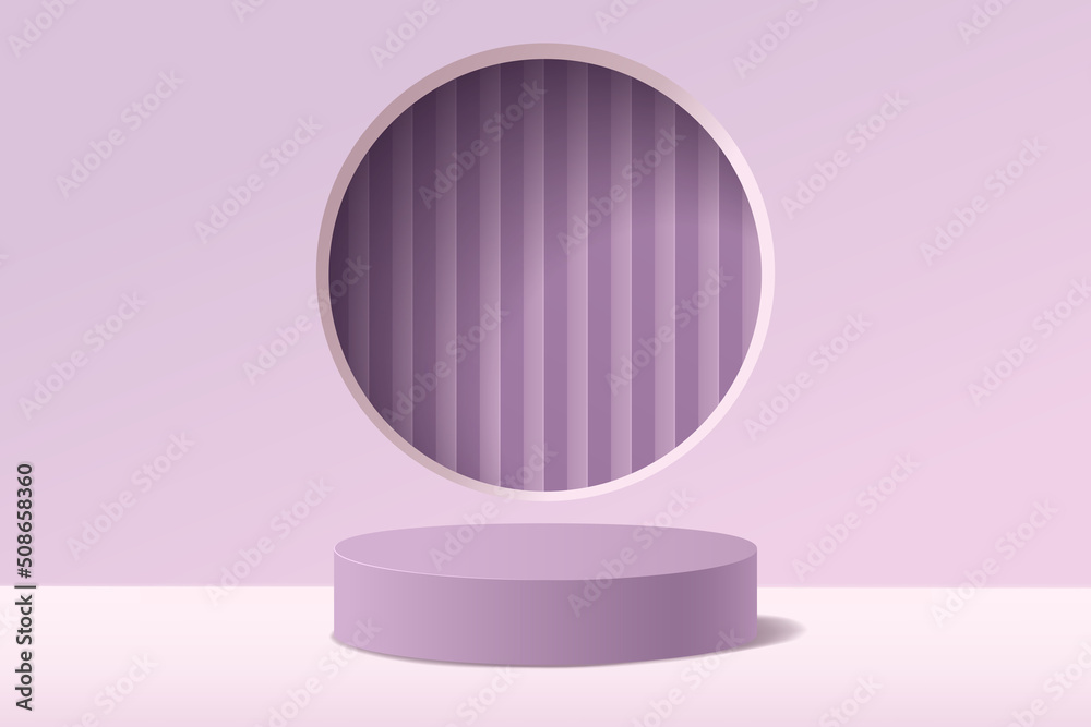Empty 3d purple round podium with abstract geometric shape background Empty 3d purple round podium with abstract geometric shape background