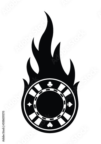 Casino poker chip with fire flame vector art sticker graphic car decal casino poker logo design element