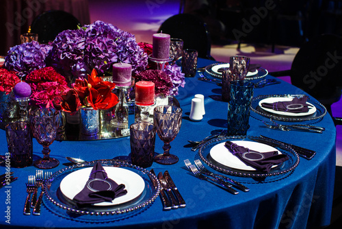 Table set for wedding or another catered event dinner