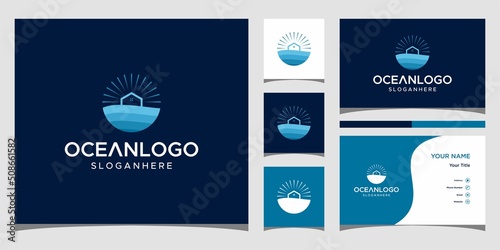 Ocean logo design template water wave combine building concept logo