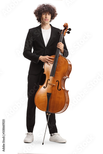Young male musician with a contrabass