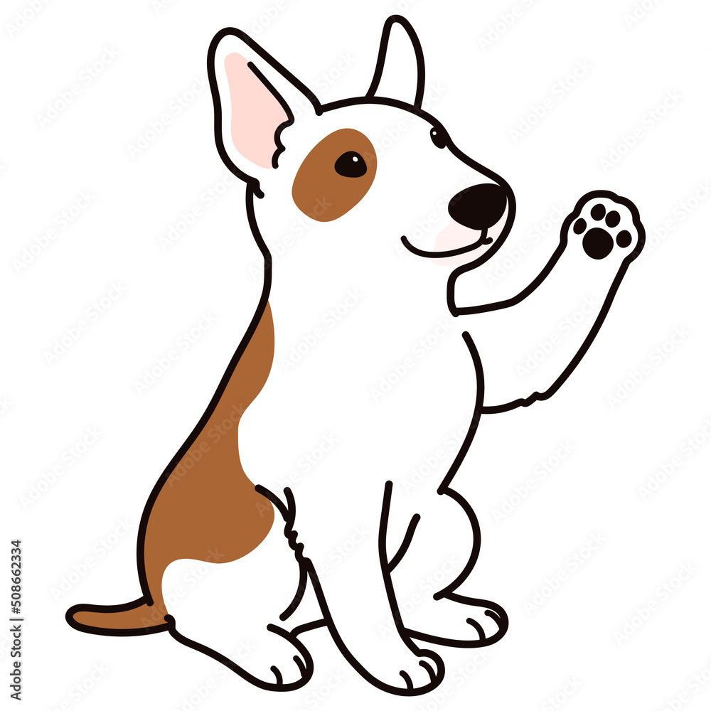 Cute and simple illustration of Bull Terrier Dog Waving Hand