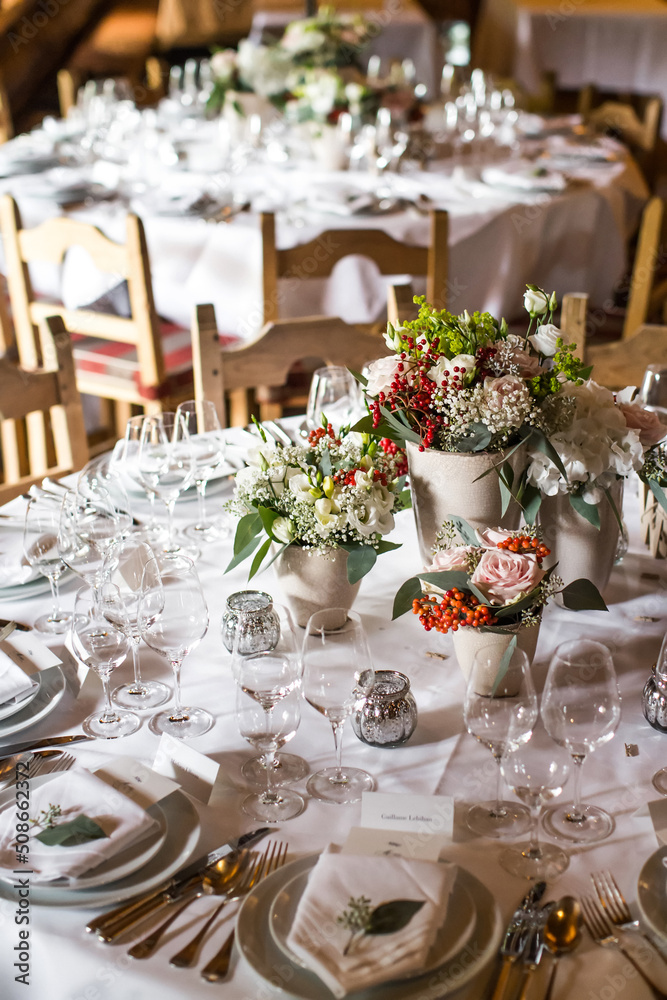 Table set for wedding or another catered event dinner