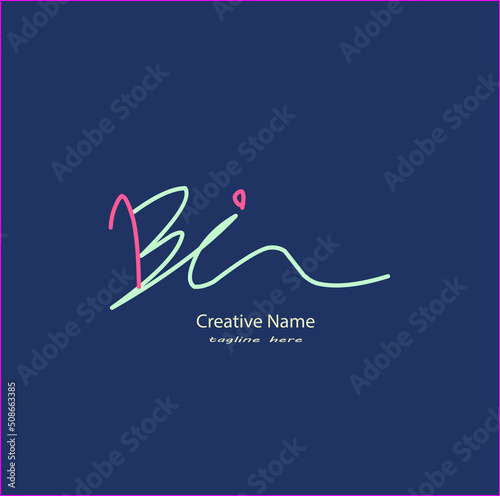 Bi Initial handwriting logo vector design