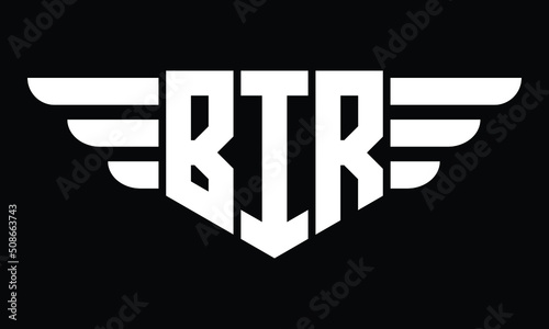 BIR three letter logo, creative wings shape logo design vector template. letter mark, wordmark, monogram symbol on black & white.