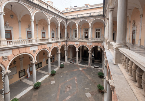 Courtyard of Palazzo Doria Tursi Palace in Strada Nuova historic town of Genoa, Italy photo