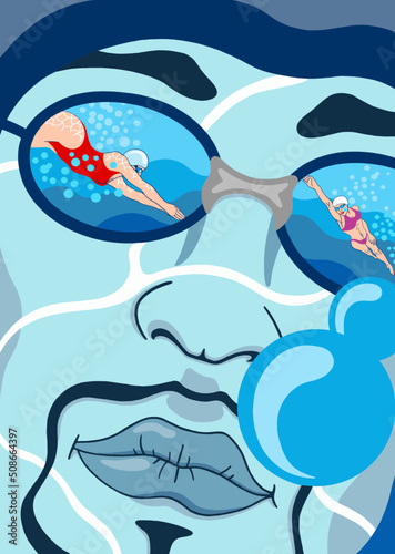 Swimmer in the pool under water.