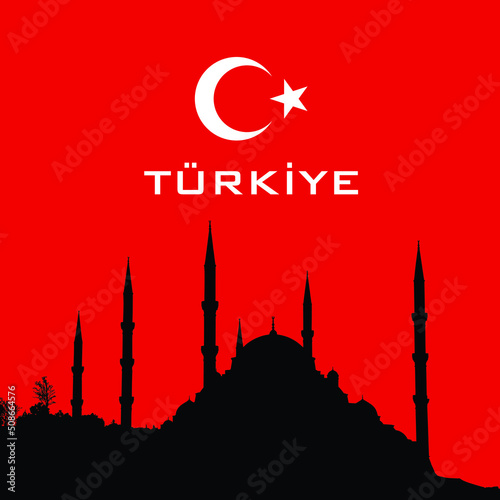 Flat Banner poster design with Flag icon and map of Turkey or Türkiye. National Republic day or Independence day is designed for Turkish celebrations. Concept Turkey to be changed to Türkiye.