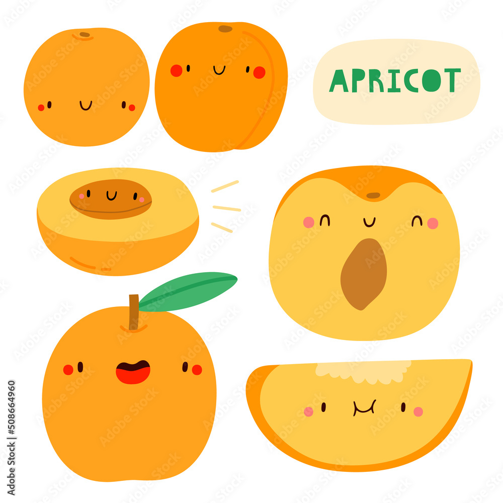 Super cute seasonal pattern with Apricots. Summer seasonal fruit background. Smiley apricot characters. Watermelon slices with faces on a white background Super cute seasonal pattern with Apricots. Summer seasonal fruit background. Smiley apricot characters. Watermelon slices with faces on a white background