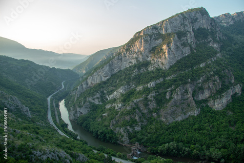Sicevac gorge. Wonderful nature from a bird's eye view. Before sunrise. Old dam on the Nisava. photo