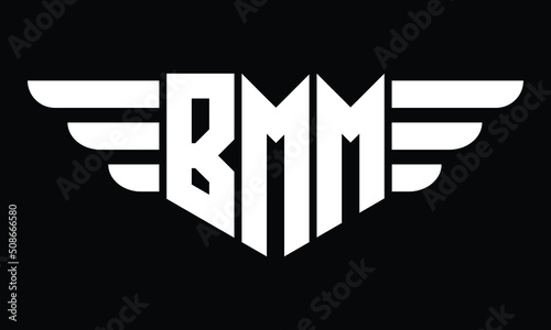 BMM three letter logo, creative wings shape logo design vector template. letter mark, wordmark, monogram symbol on black & white.