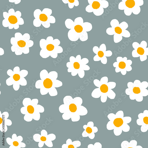 Seamless background gender neutral baby floral sketch  print pattern design Simple whimsical minimal earthy colors. Kids nursery wallpaper or boho fashion all over print. Doodle line art daisy 