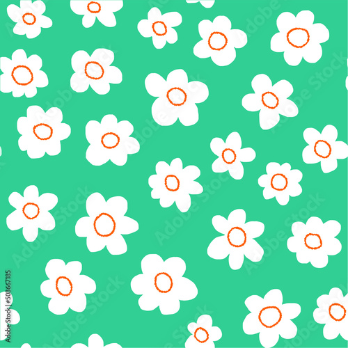 Seamless background gender neutral baby floral sketch print pattern design Simple whimsical minimal earthy colors. Kids nursery wallpaper or boho fashion all over print. Doodle line art daisy 