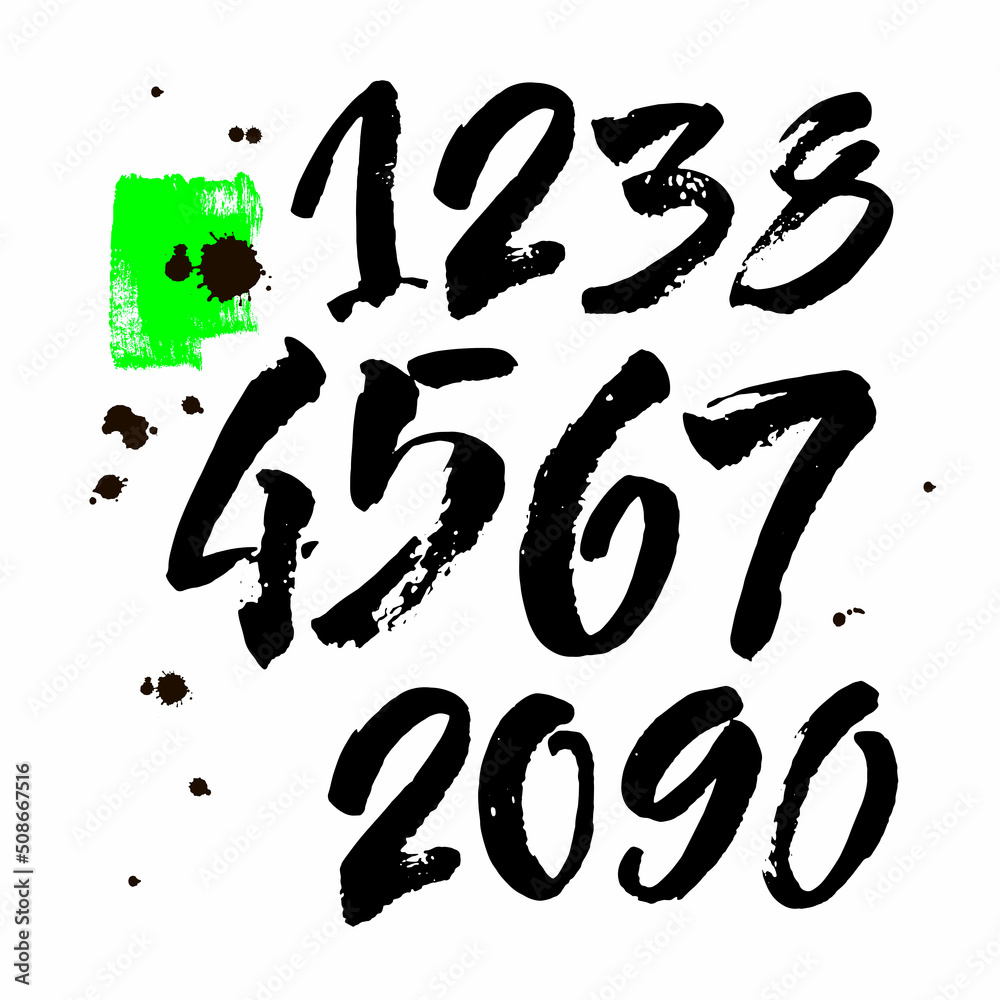 set of calligraphic acrylic or ink numbers. ABC for your design, brush lettering on a white background set of calligraphic acrylic or ink numbers. ABC for your design, brush lettering on a white background