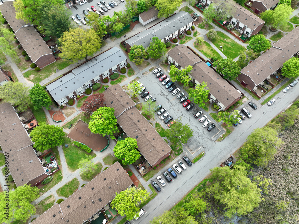Fototapeta premium aerial view of residential community in spring
