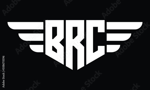 BRC three letter logo, creative wings shape logo design vector template. letter mark, wordmark, monogram symbol on black & white.