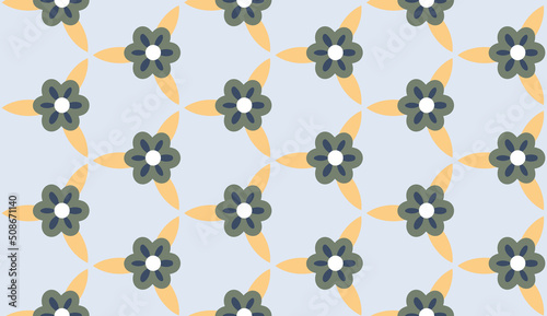 Cute small green flowers motif doodle shapes pattern continuous classic background. Modern decoration ditsy floral fabric design textile swatch all over print block.