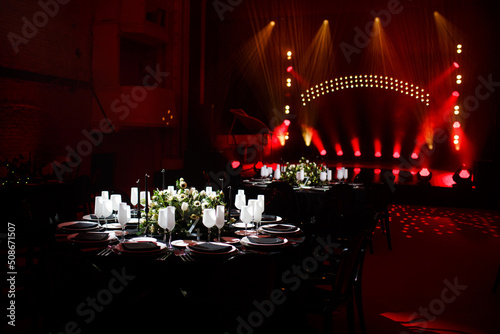 Table set for wedding or another catered event dinner