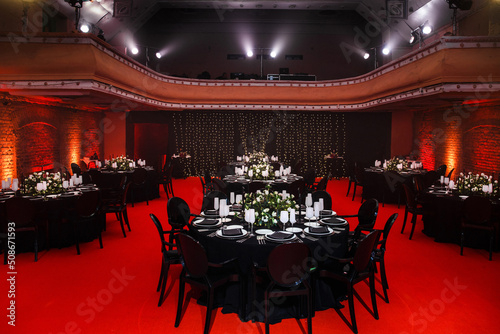 Elegant banquet hall for a wedding party
