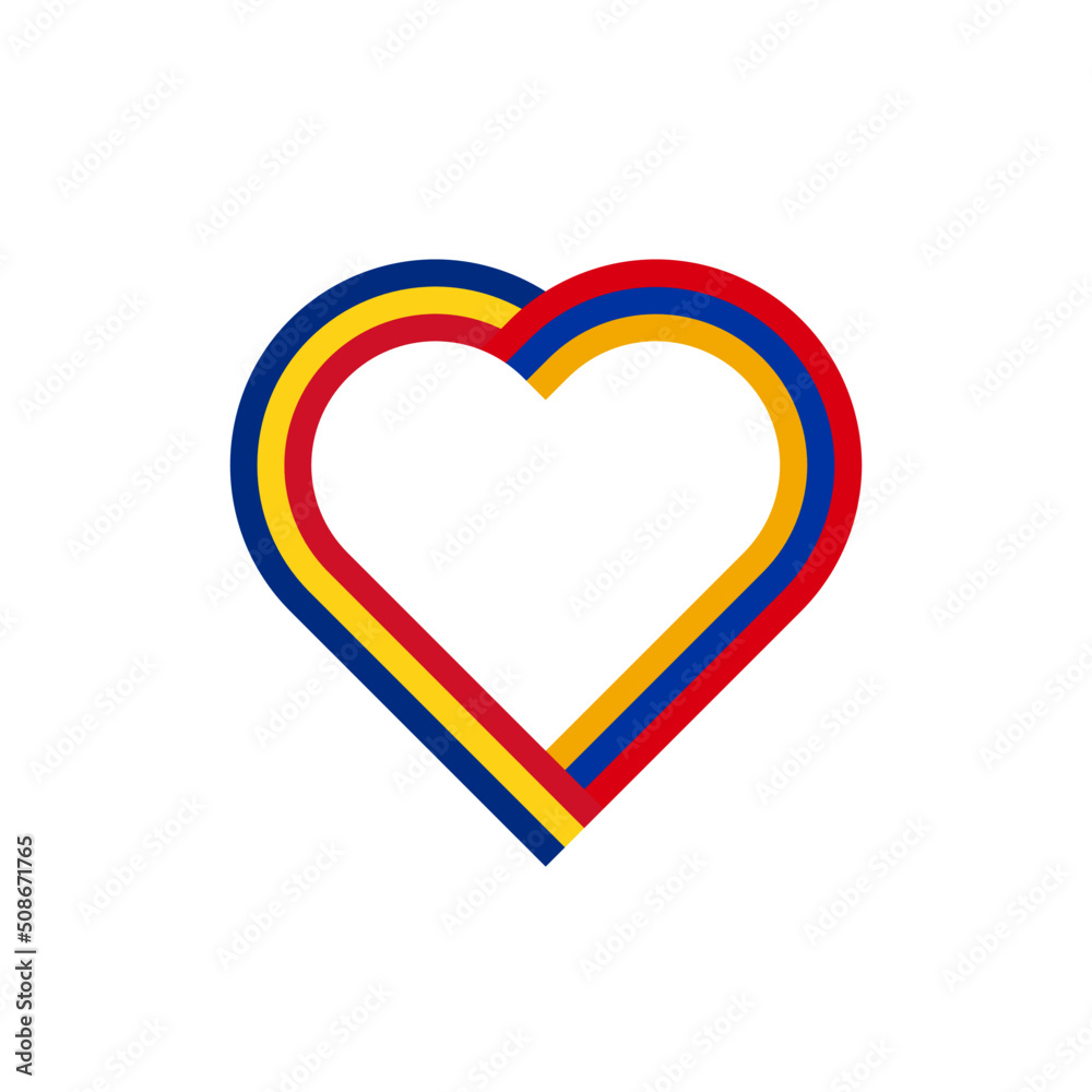 unity concept. heart ribbon icon of romania and armenia flags. vector illustration isolated on white background unity concept. heart ribbon icon of romania and armenia flags. vector illustration isolated on white background