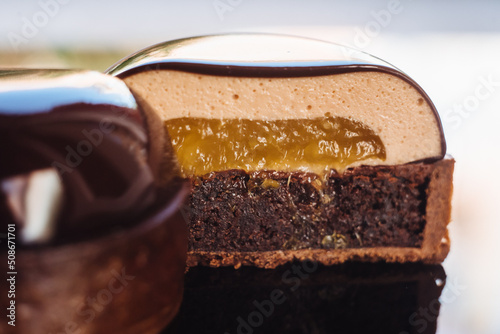 Fotografie Modern tropical mini mousse covered with mirror glaze