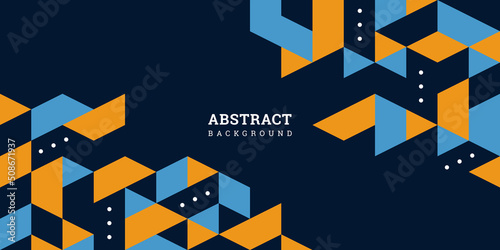 Abstract geometric background in flat style. Backdrop with blue and orange geometric shapes. Banner with triangles. Colorful vector illustration. Modern design card, wallpaper, flyer, poster. Stock.