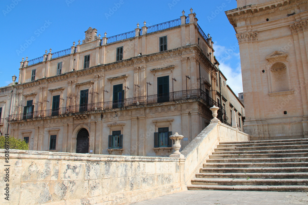 baroque palace (landolina) in noto in sicily (italy) 