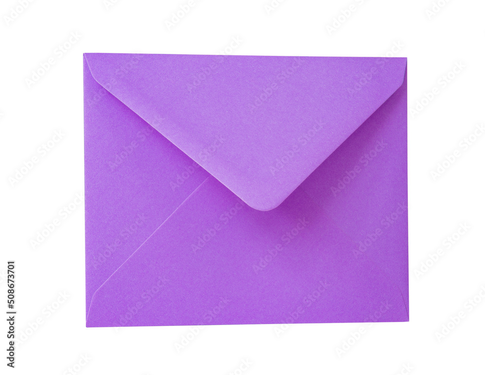 Violet paper envelope postcard isolated on the white background Violet paper envelope postcard isolated on the white background